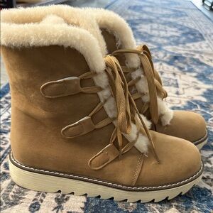 SHEIN Camel Shearling-Lined Winter Boots